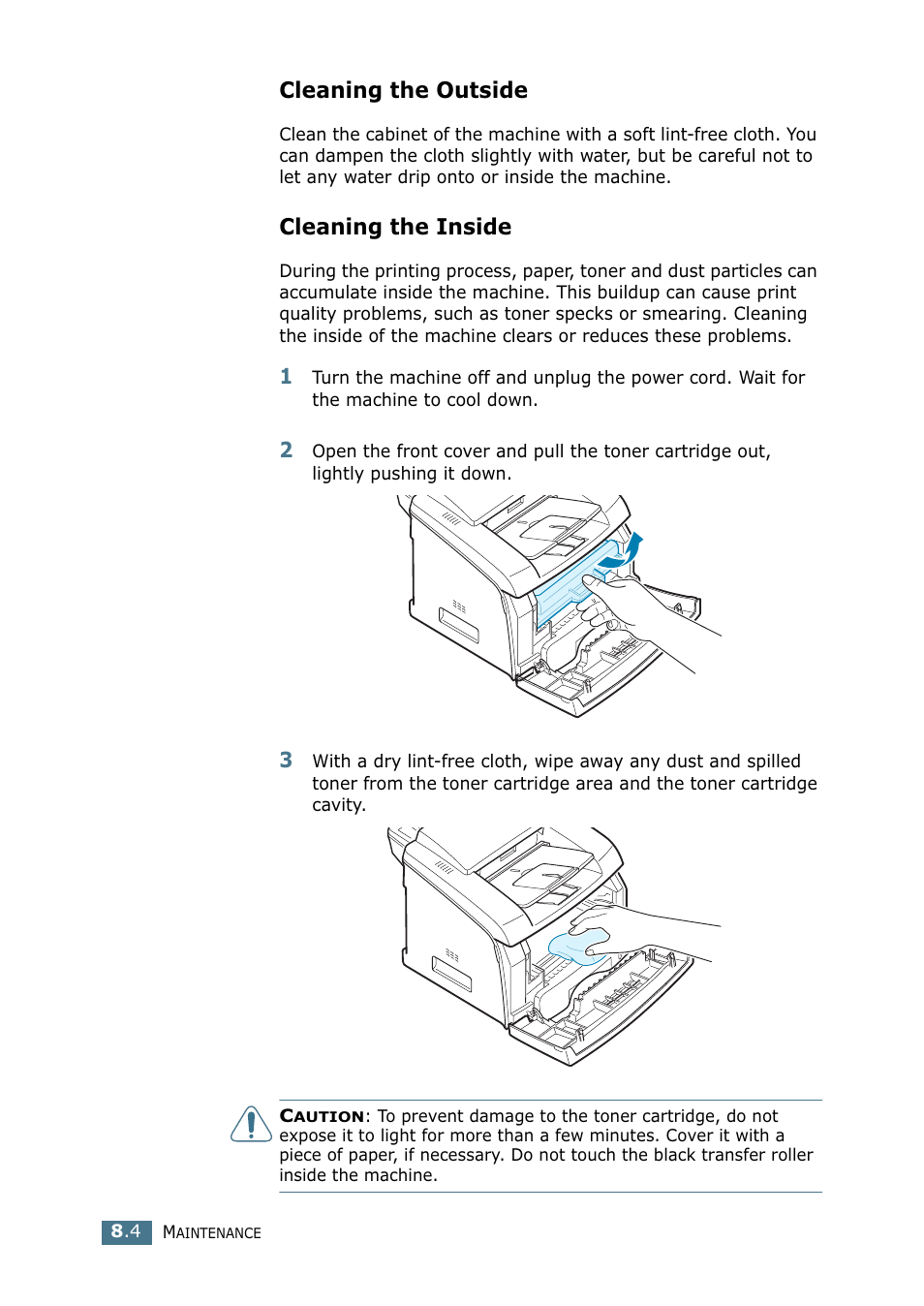 Cleaning the outside, Cleaning the inside, Cleaning the outside cleaning the inside | Samsung SF-755P User Manual | Page 167 / 219