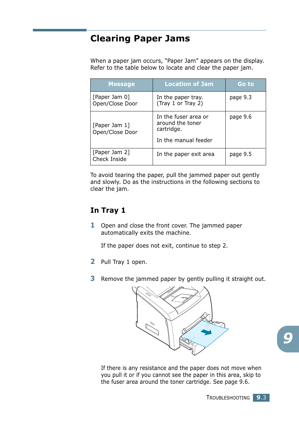Clearing paper jams, In tray 1 | Samsung SF-755P User Manual | Page 178 / 219