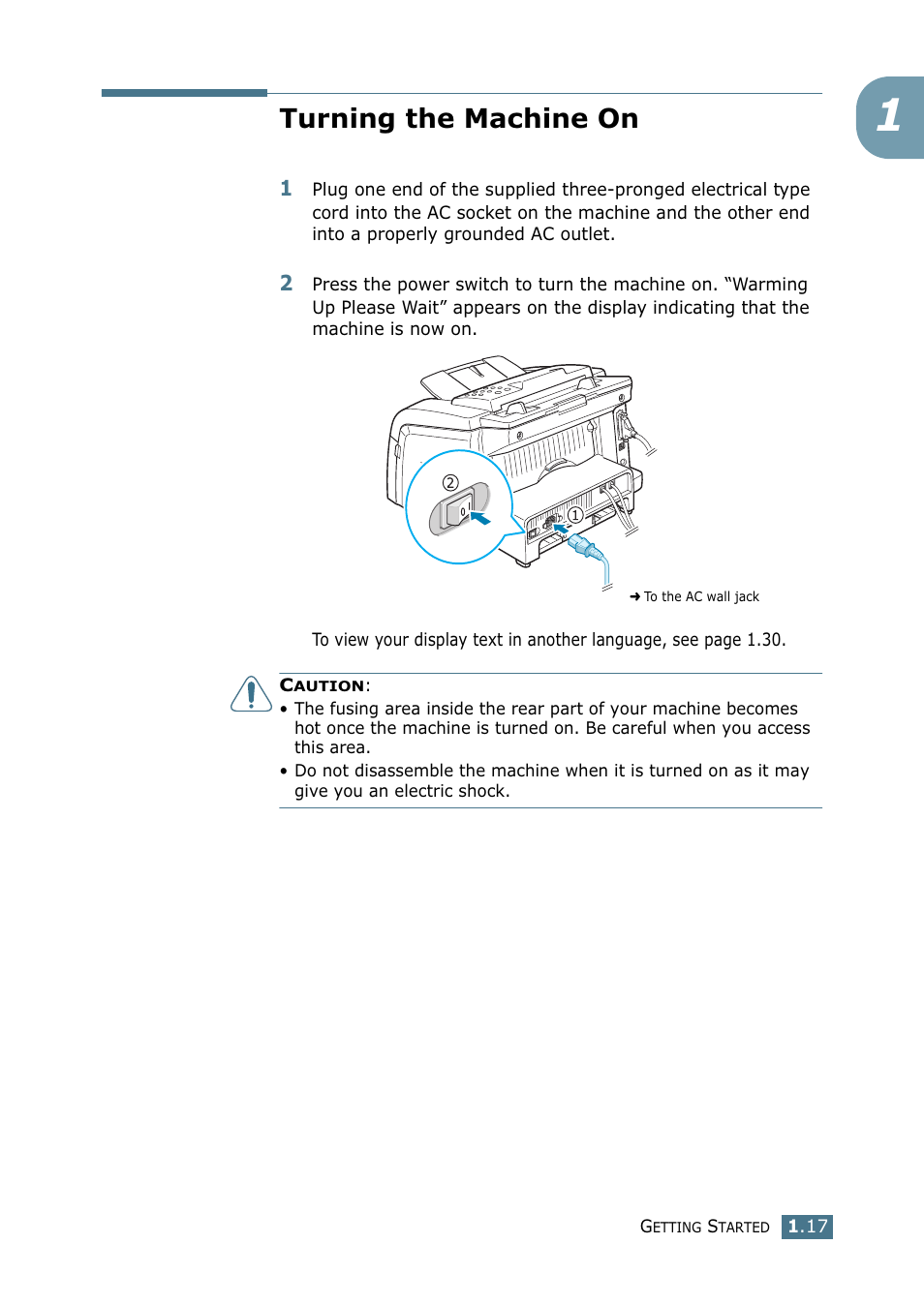 Turning the machine on | Samsung SF-755P User Manual | Page 36 / 219
