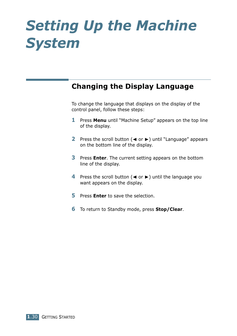 Changing the display language, Setting up the machine system | Samsung SF-755P User Manual | Page 49 / 219