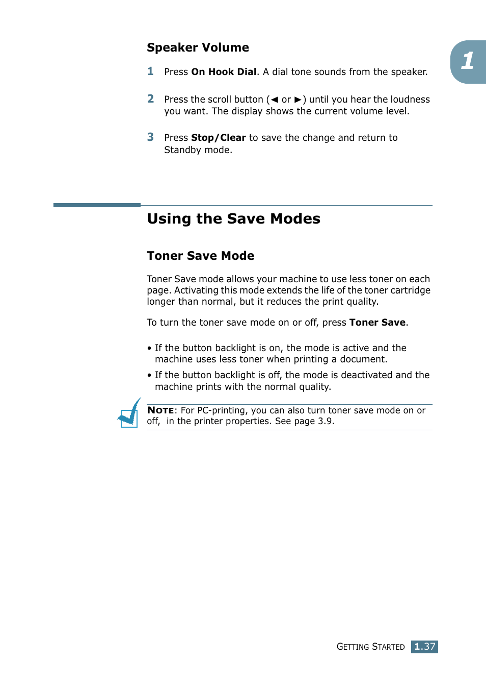 Speaker volume, Using the save modes, Toner save mode | Samsung SF-755P User Manual | Page 56 / 219