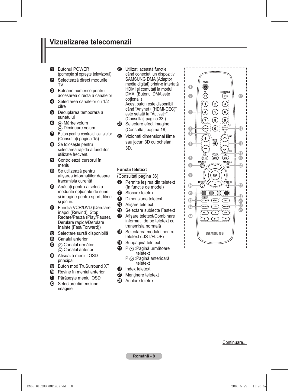 Vizualizarea telecomenzii | Samsung BN68-01528B-02 User Manual | Page 138 / 427