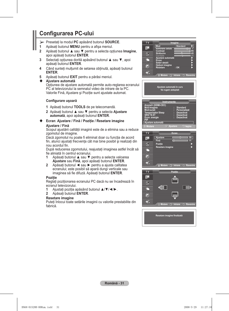 Configurarea pc-ului | Samsung BN68-01528B-02 User Manual | Page 161 / 427