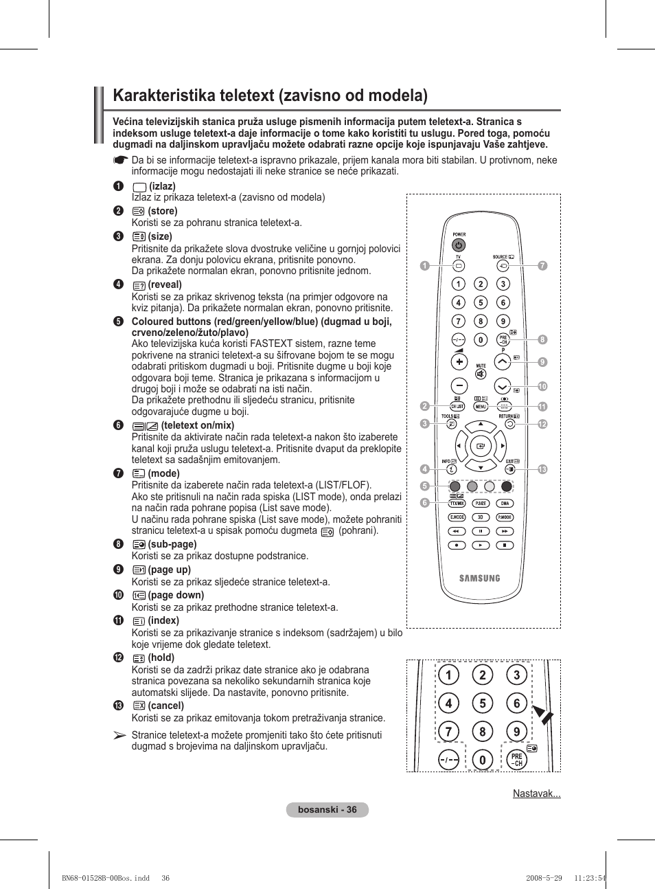 Karakteristika teletext (zavisno od modela) | Samsung BN68-01528B-02 User Manual | Page 336 / 427