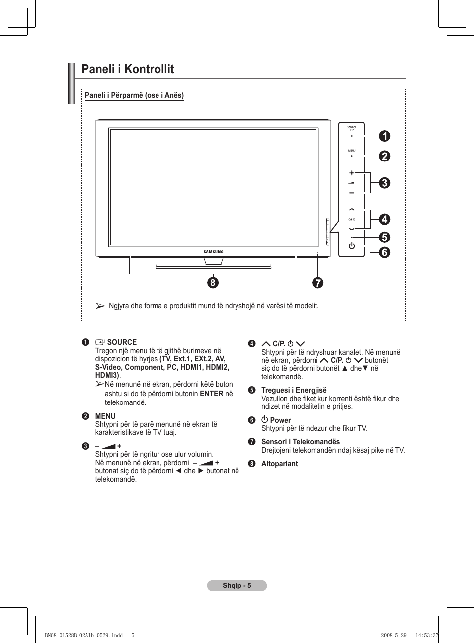 Paneli i kontrollit | Samsung BN68-01528B-02 User Manual | Page 347 / 427