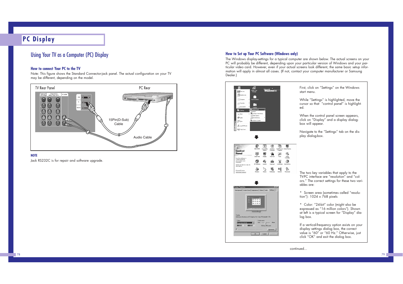 Pc display, Using your tv as a computer (pc) display | Samsung LN437W User Manual | Page 40 / 46
