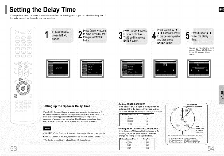 Setting up the speaker delay time, Setting the speaker mode, Setting the delay time | Menu | Samsung HT-HDP40 User Manual | Page 28 / 38