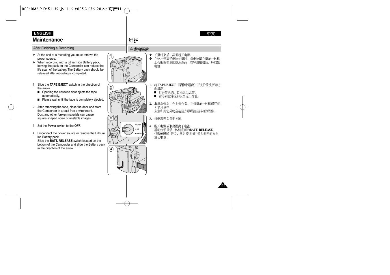 Maintenance | Samsung VP-D451 User Manual | Page 111 / 119