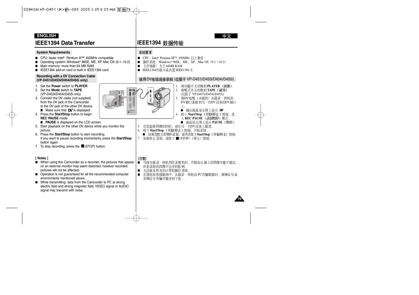 Dv usb av/ s, Ieee1394 data transfer, Ieee1394 | Samsung VP-D451 User Manual | Page 79 / 119