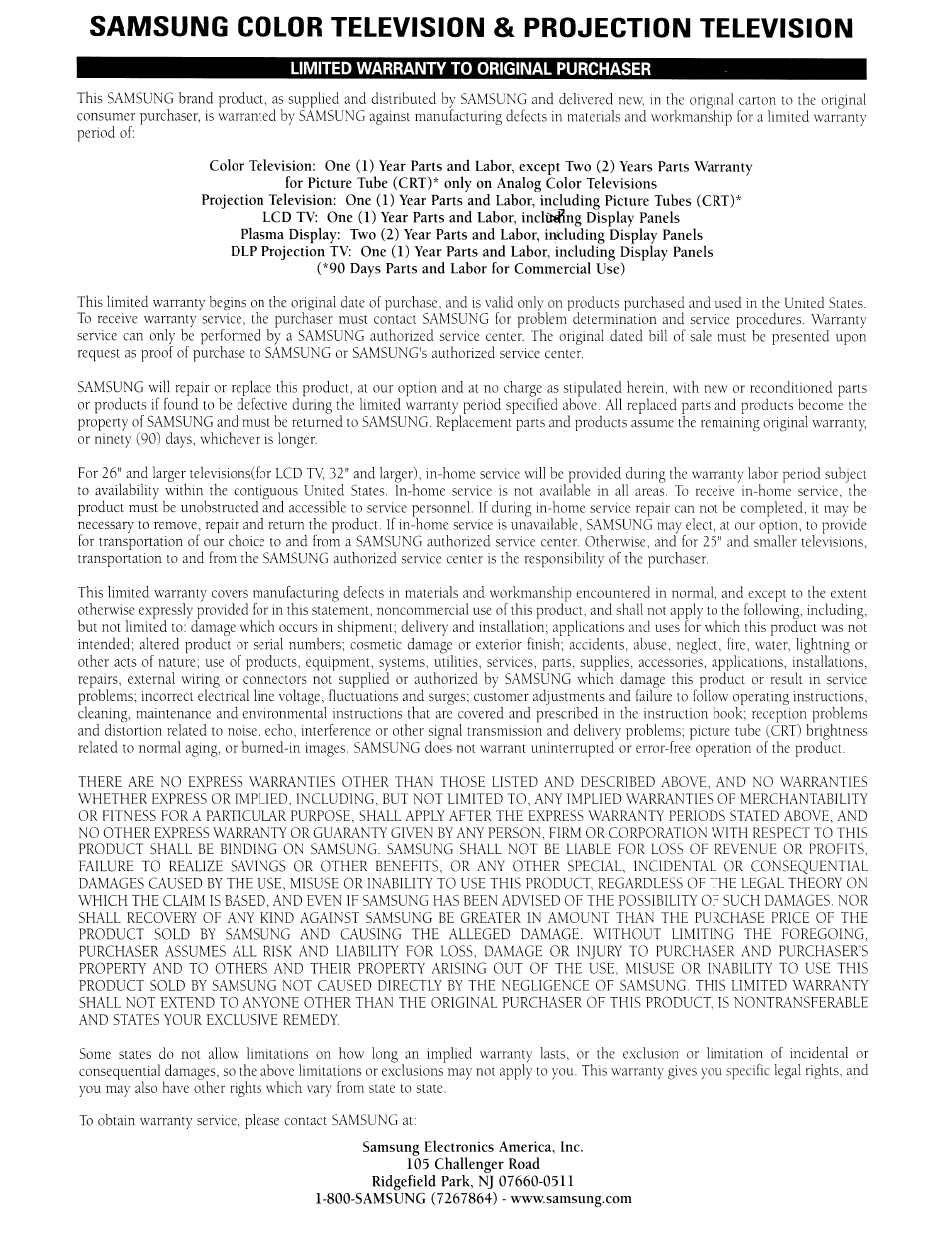 Warranty | Samsung 451 User Manual | Page 80 / 81