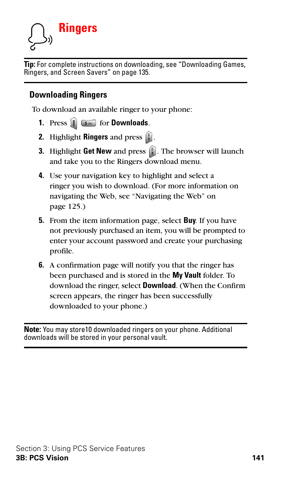 Ringers | Samsung VGA1000 User Manual | Page 149 / 182
