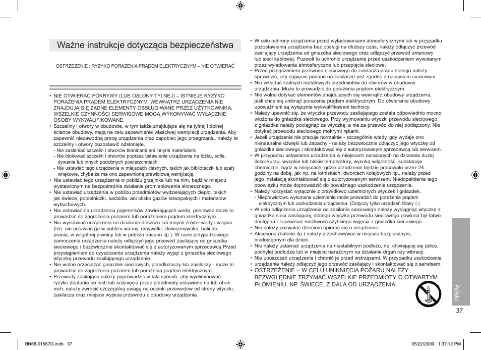 Ważne instrukcje dotycząca bezpieczeństwa, Polski | Samsung SPF-71ES User Manual | Page 37 / 76