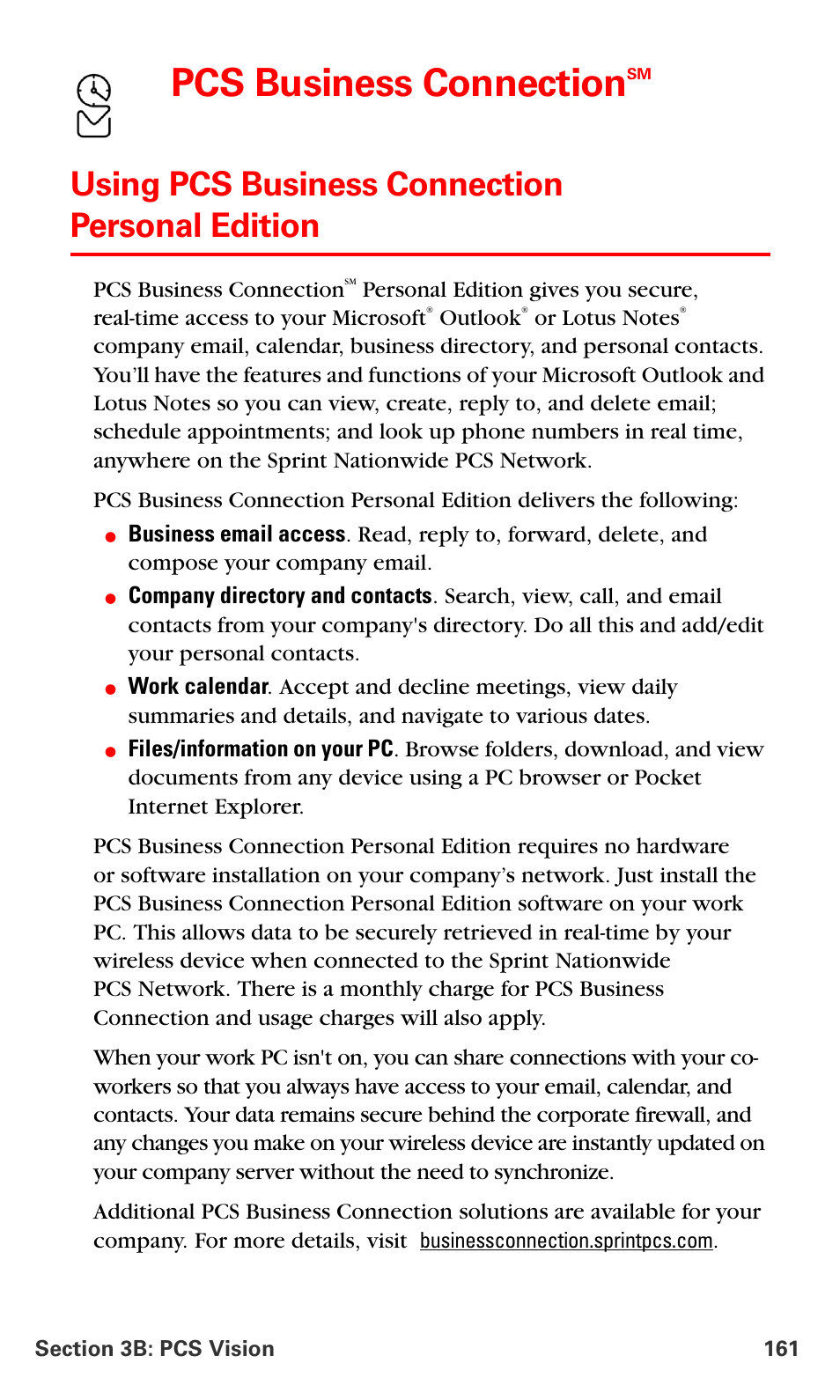 Using pcs business connection personal edition, Pcs business connection | Samsung VM-A680 User Manual | Page 169 / 224