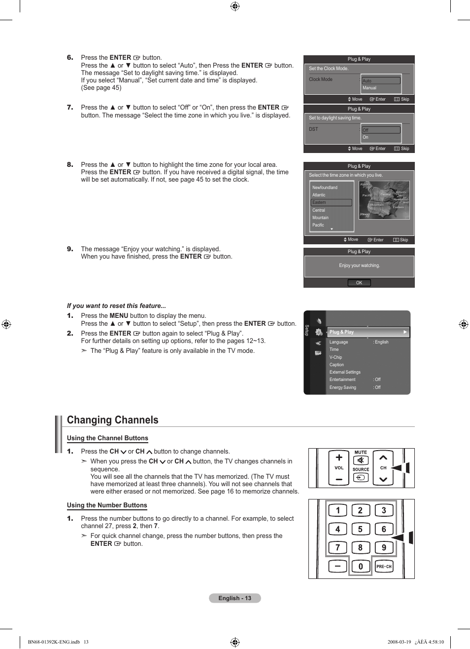 Changing channels, Viewing the menus | Samsung 580 User Manual | Page 15 / 196