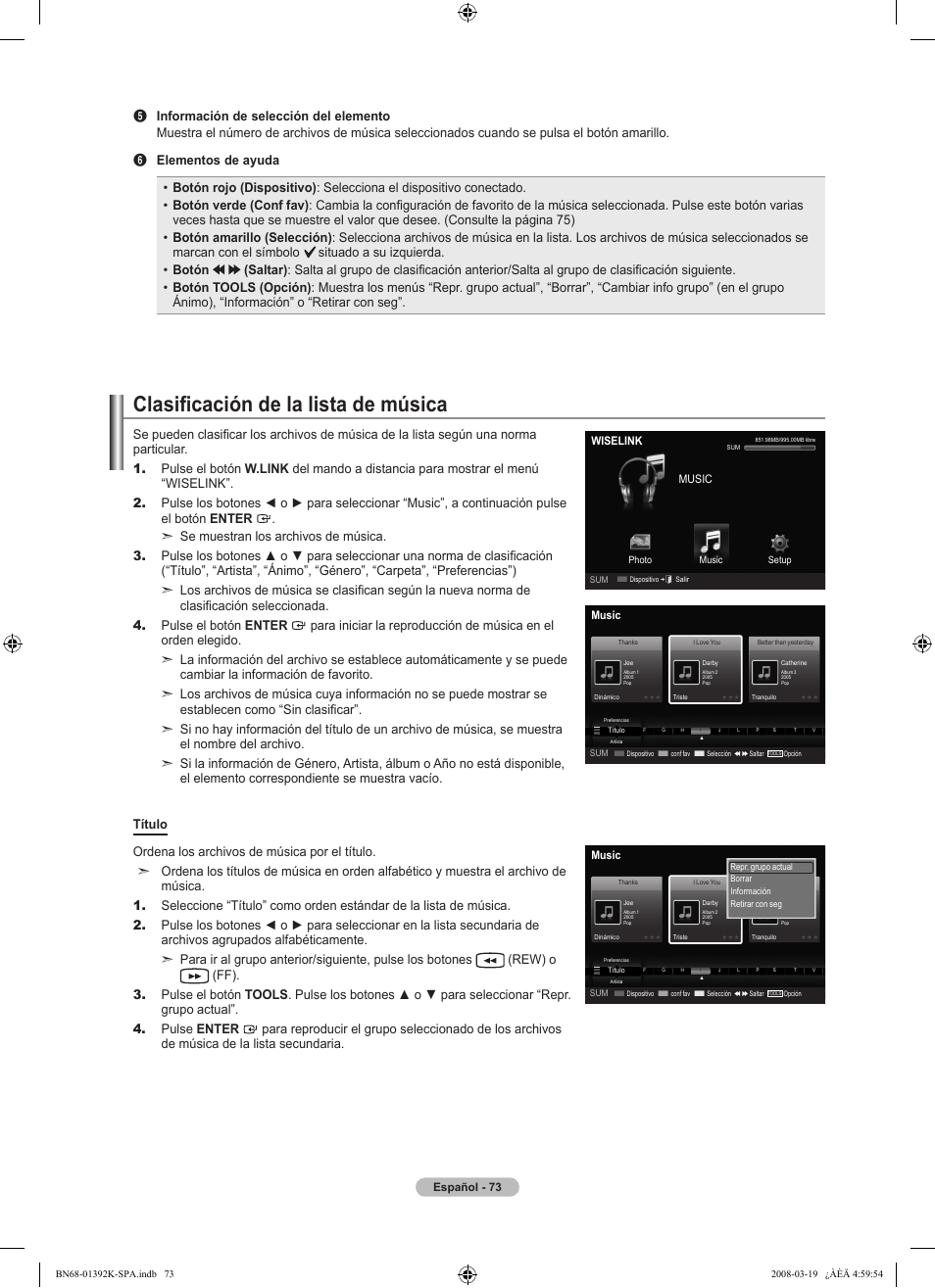 Clasificación de la lista de música | Samsung 580 User Manual | Page 176 / 196