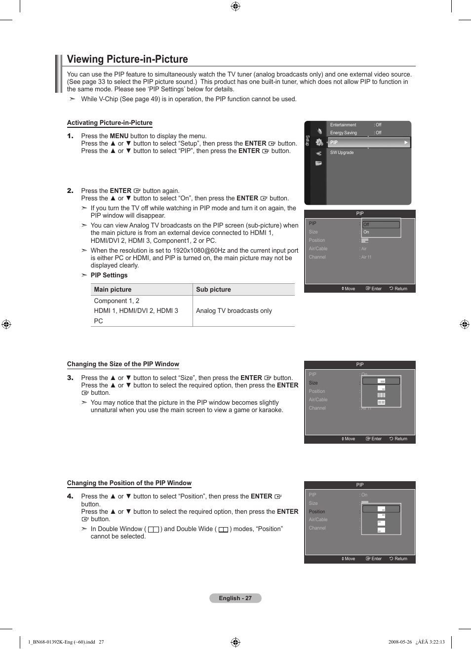 Viewing picture-in-picture | Samsung 580 User Manual | Page 29 / 196