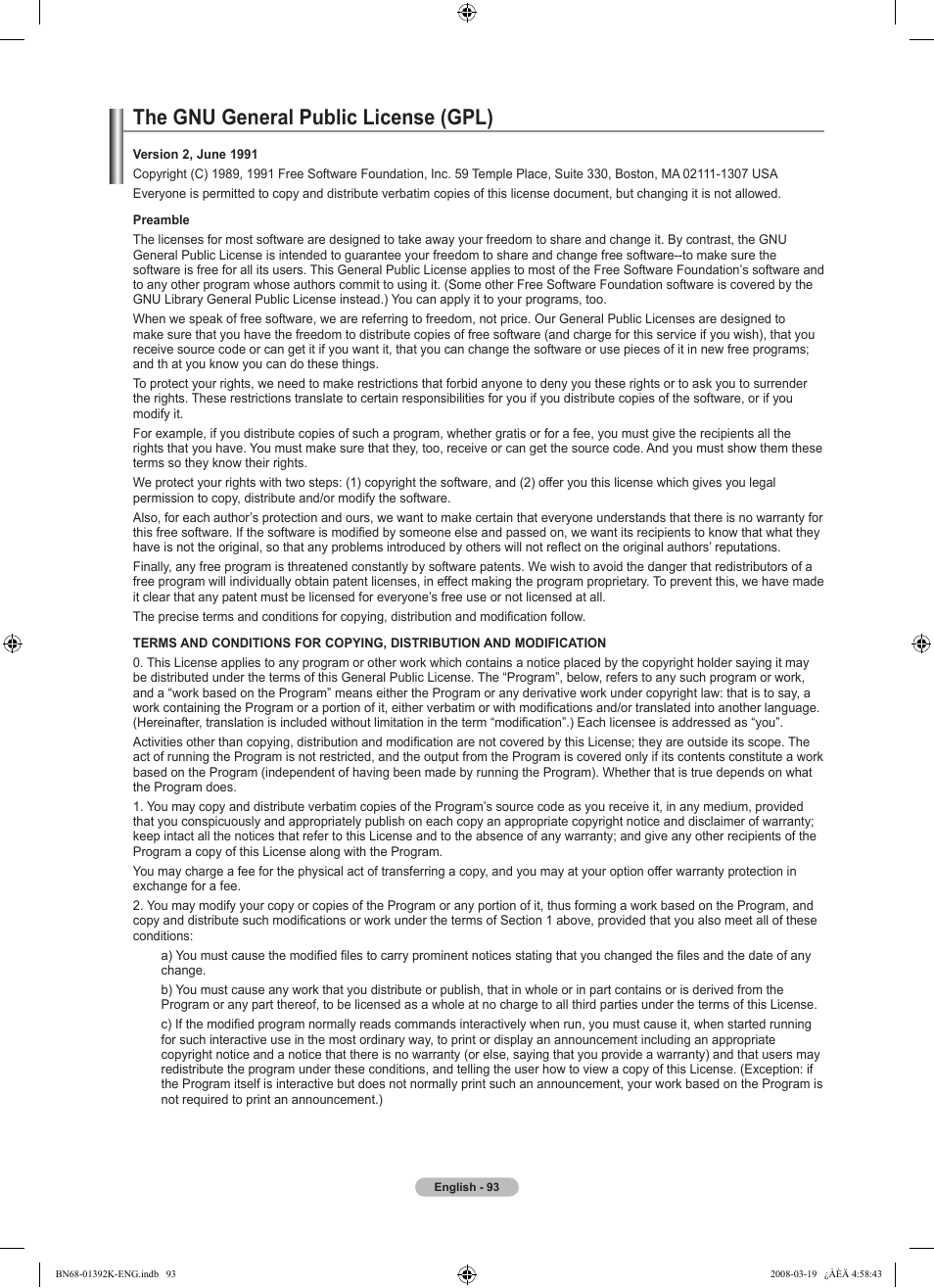 The gnu general public license (gpl) | Samsung 580 User Manual | Page 95 / 196
