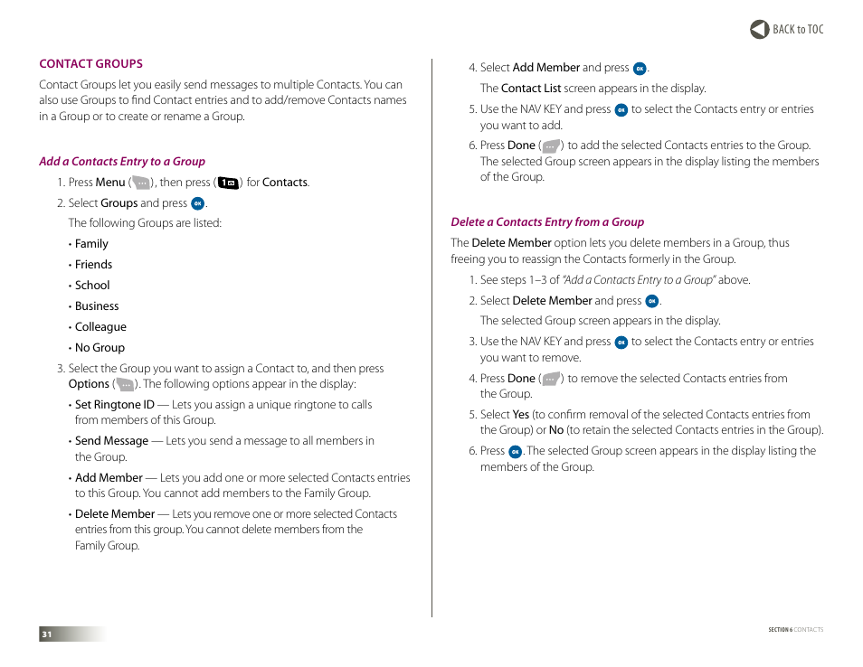 Contact groups | Samsung DM-S105 User Manual | Page 31 / 99