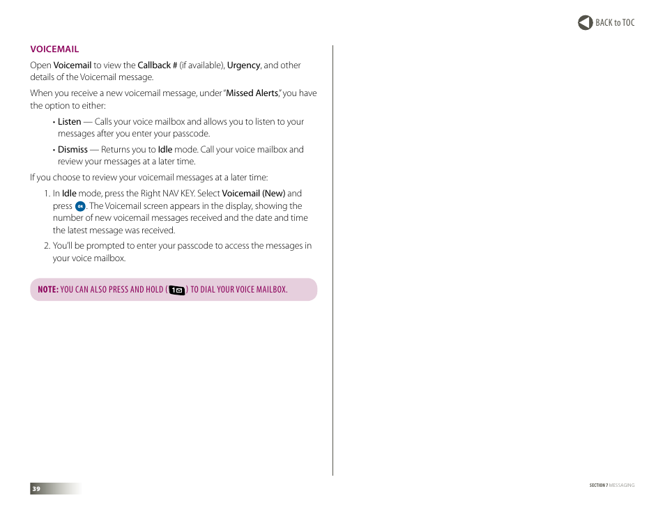 Voicemail | Samsung DM-S105 User Manual | Page 39 / 99