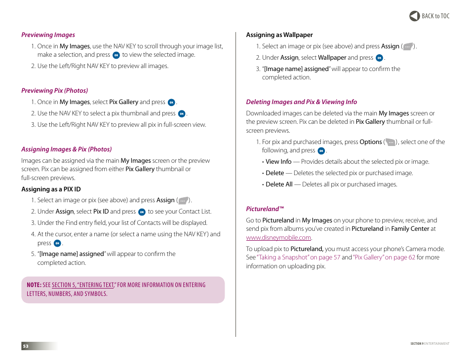 Pictureland” in section 9 | Samsung DM-S105 User Manual | Page 53 / 99