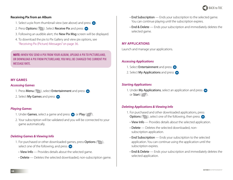 My games, My applications, My games my applications | My games • my applications | Samsung DM-S105 User Manual | Page 55 / 99