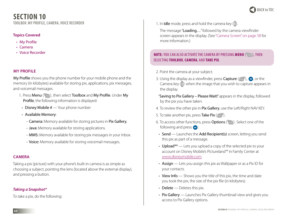 My profile, Camera, My profile camera | Samsung DM-S105 User Manual | Page 57 / 99