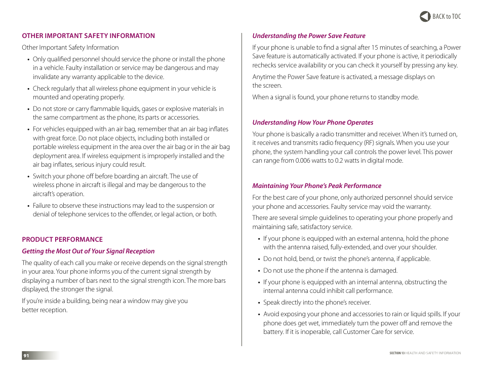 Other important safety information, Product performance | Samsung DM-S105 User Manual | Page 91 / 99