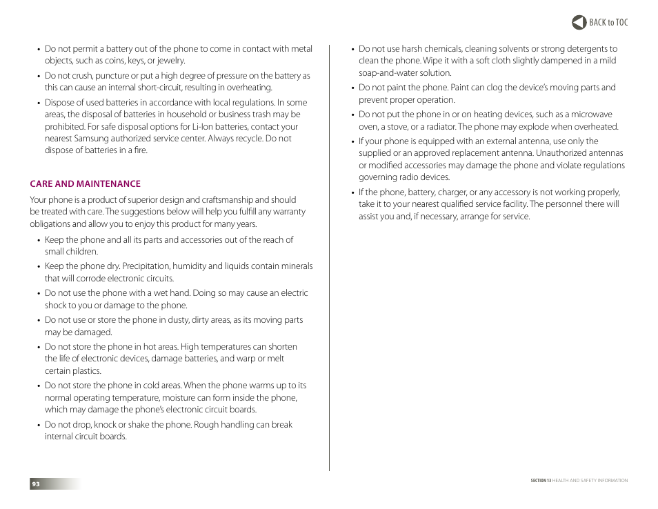 Care and maintenance | Samsung DM-S105 User Manual | Page 93 / 99