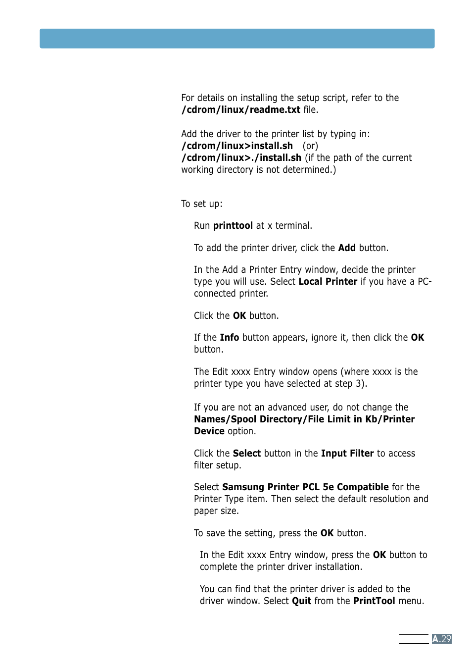 Install setup script, Set up the printer filter | Samsung ML-4600 User Manual | Page 126 / 134