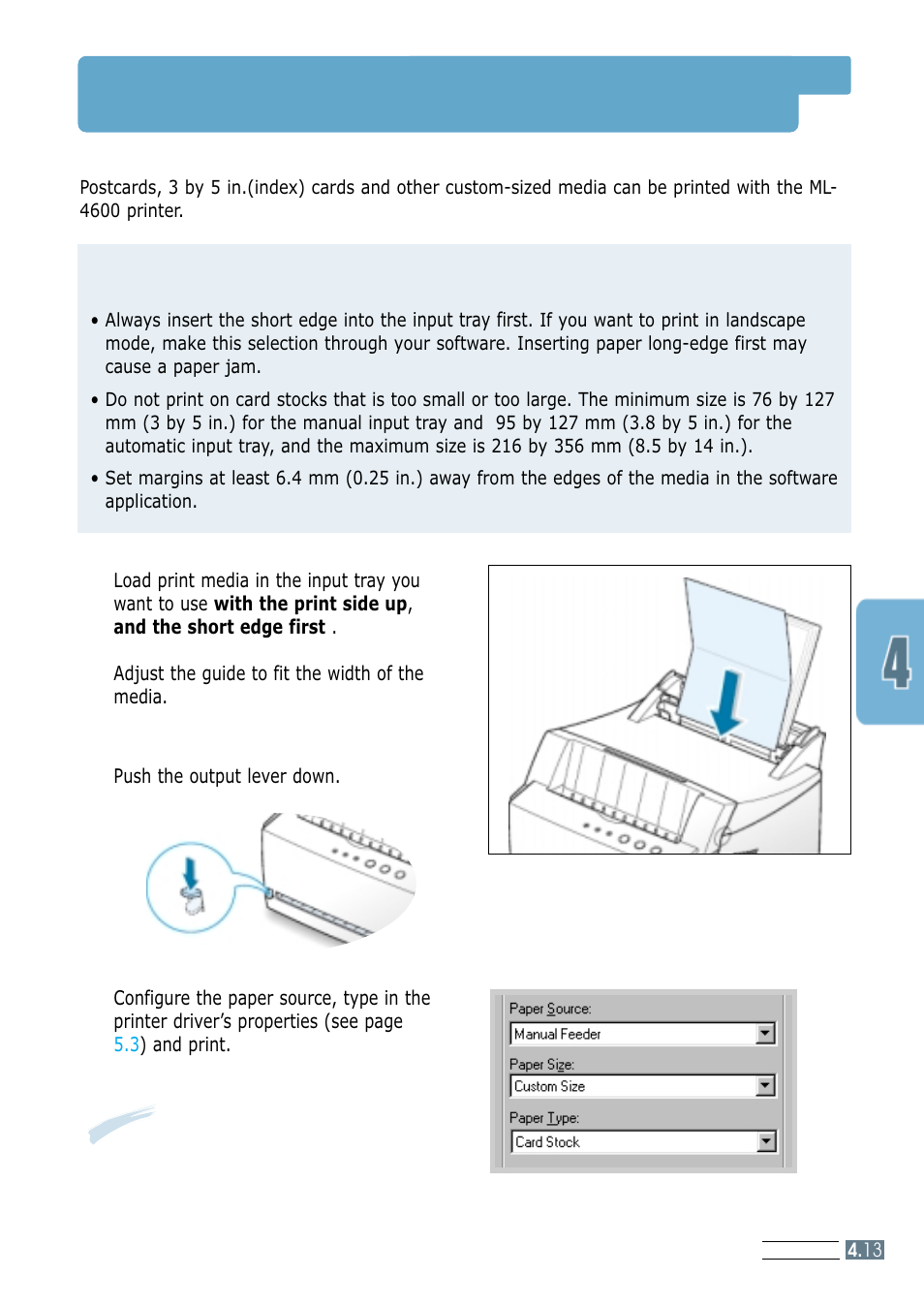 Printing on card stock or custom-sized media, Guidelines | Samsung ML-4600 User Manual | Page 46 / 134