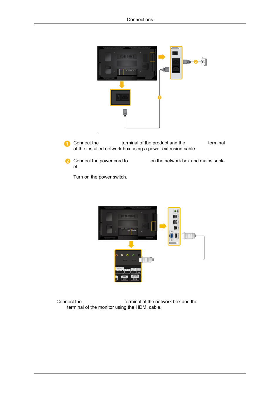 Connecting the power, Connecting to magicinfo out | Samsung 550DX User Manual | Page 21 / 28