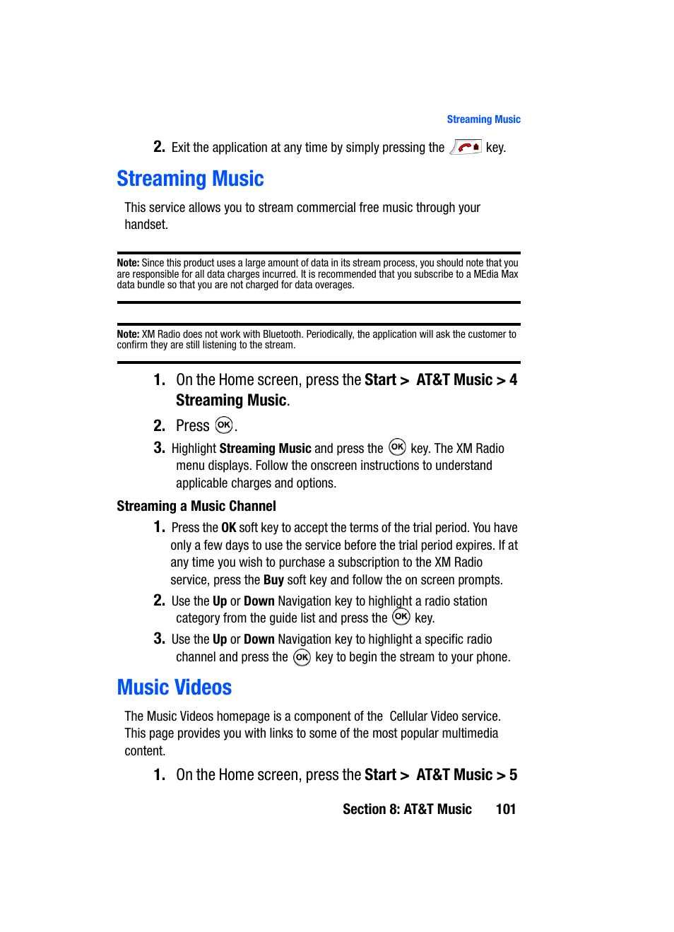 Streaming music music videos, Streaming music, Music videos | Samsung SGH-i607 User Manual | Page 101 / 223