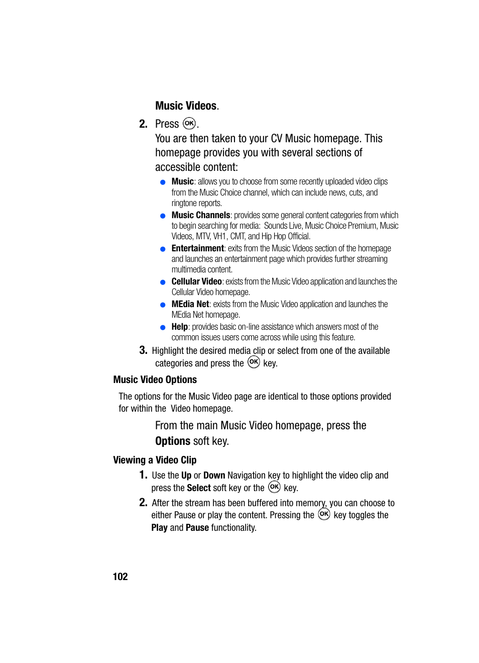 Music videos . 2. press | Samsung SGH-i607 User Manual | Page 102 / 223