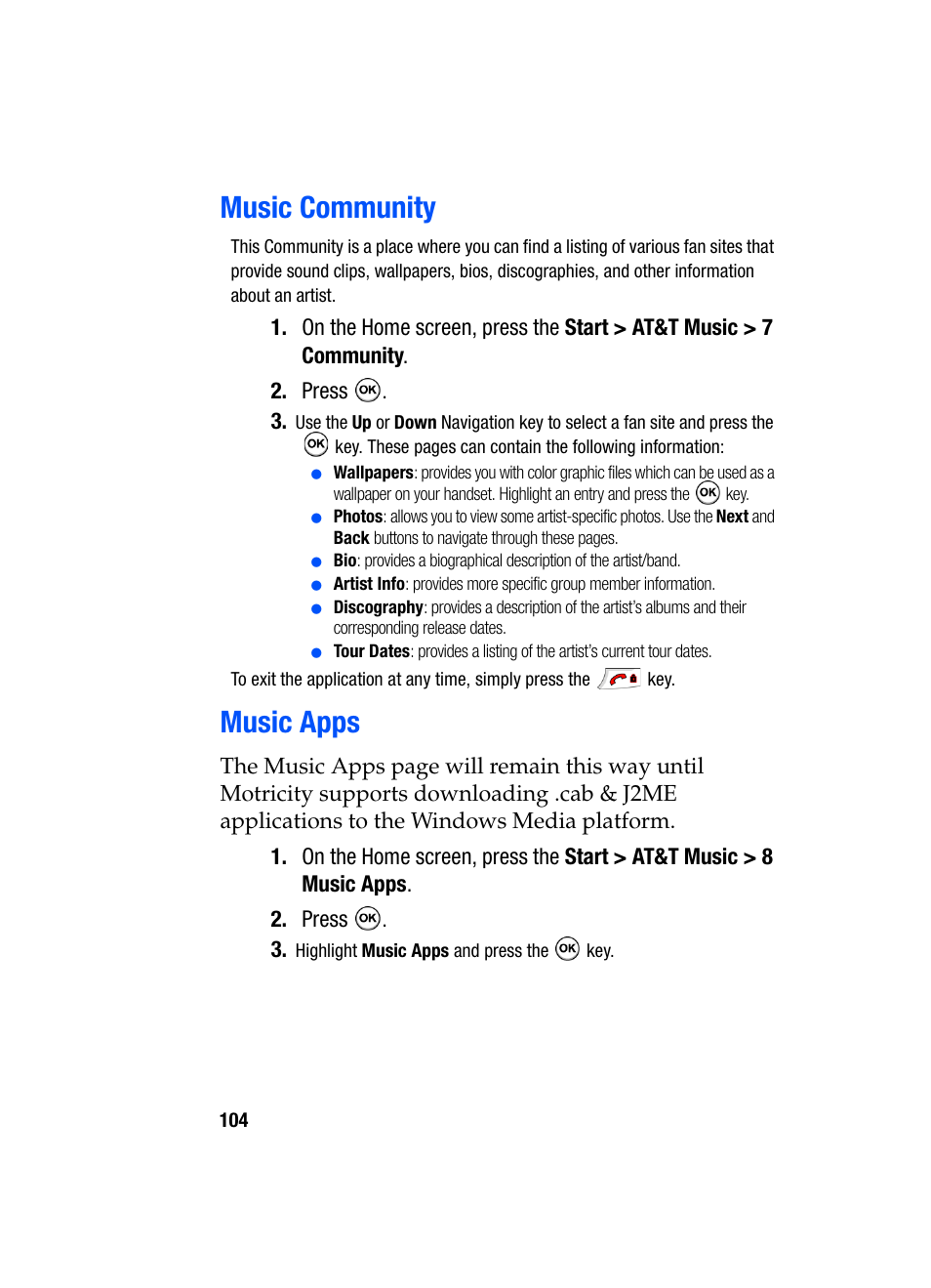 Music community music apps, Music community, Music apps | Samsung SGH-i607 User Manual | Page 104 / 223