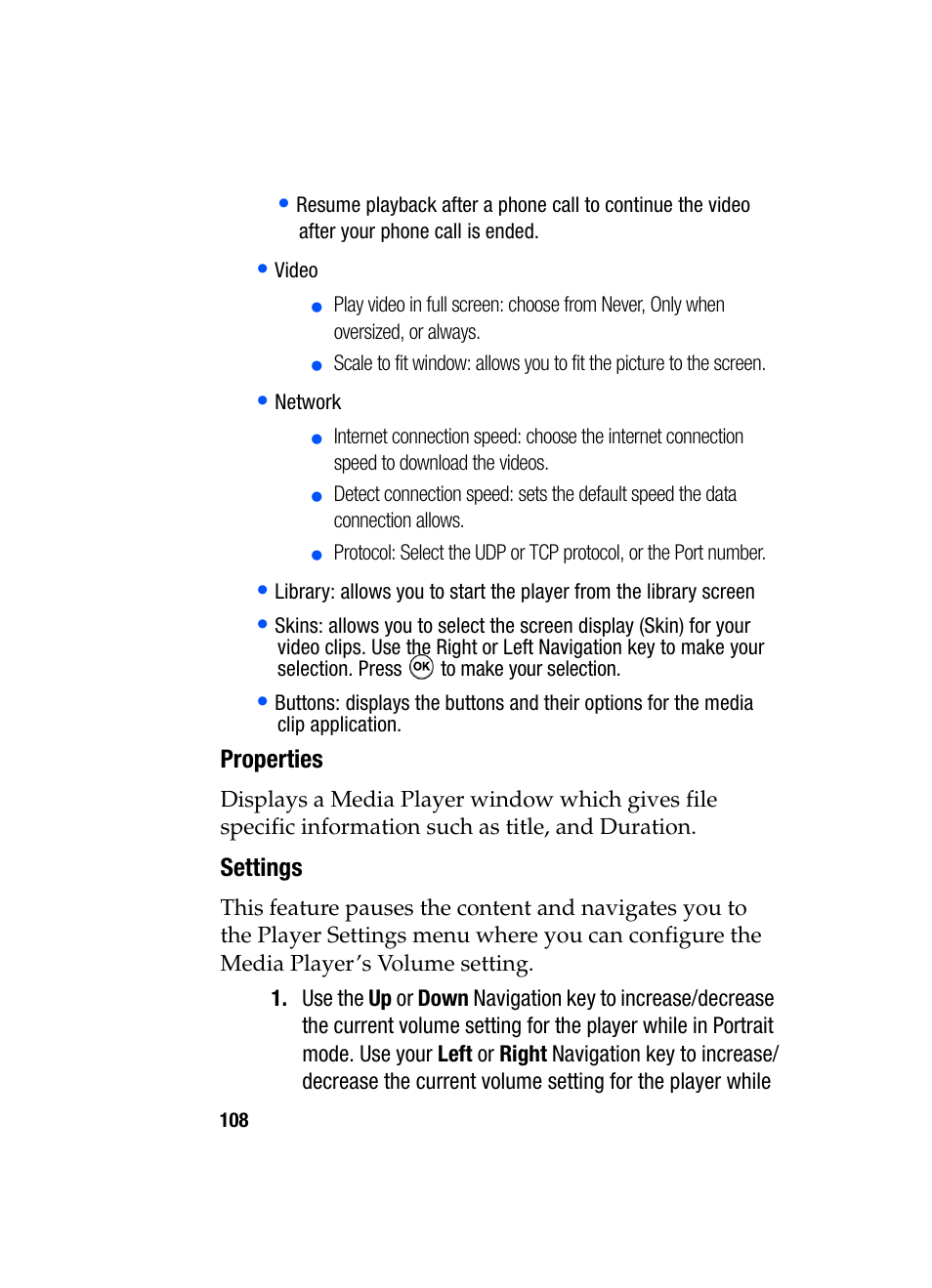 Properties, Settings | Samsung SGH-i607 User Manual | Page 108 / 223