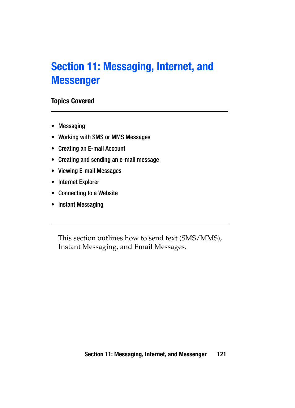 Section 11: messaging, internet, and messenger | Samsung SGH-i607 User Manual | Page 121 / 223