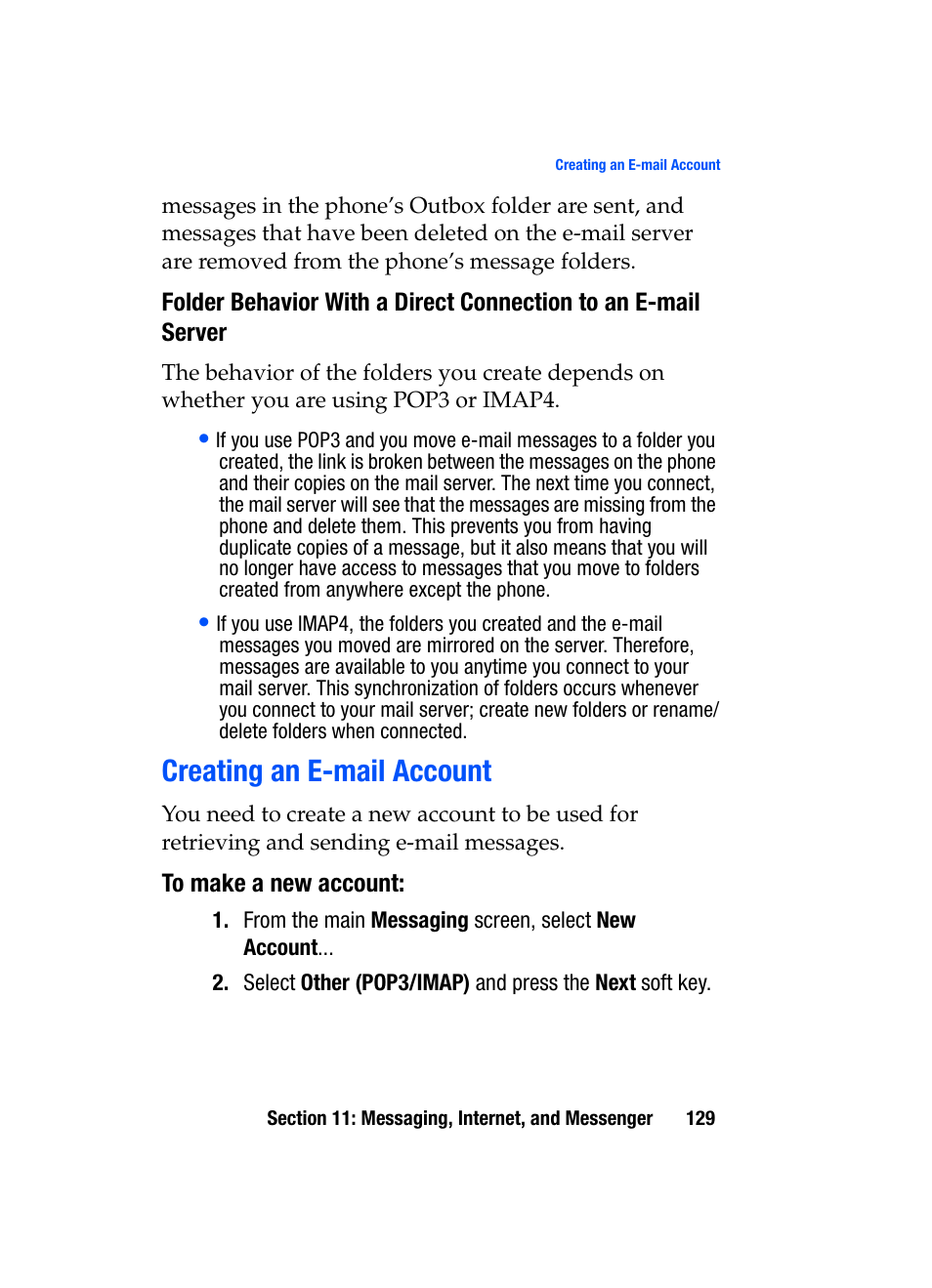 Creating an e-mail account | Samsung SGH-i607 User Manual | Page 129 / 223