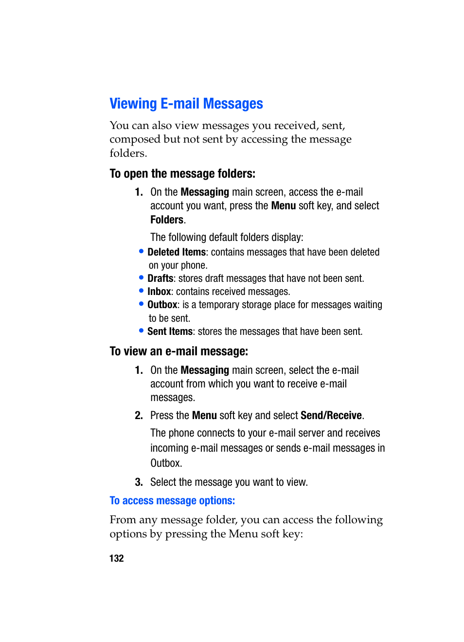 Viewing e-mail messages | Samsung SGH-i607 User Manual | Page 132 / 223