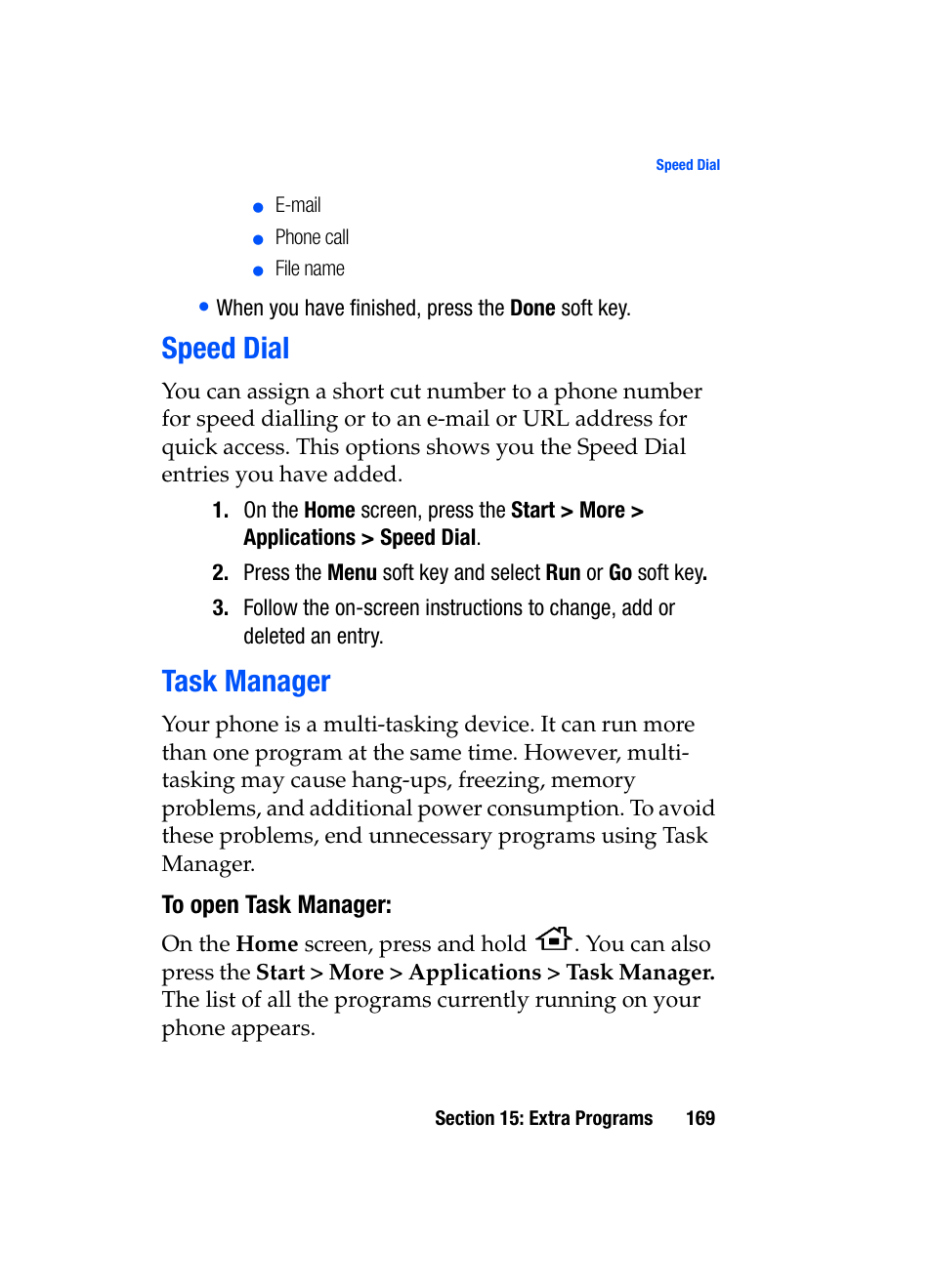 Speed dial task manager, Speed dial, Task manager | Samsung SGH-i607 User Manual | Page 169 / 223