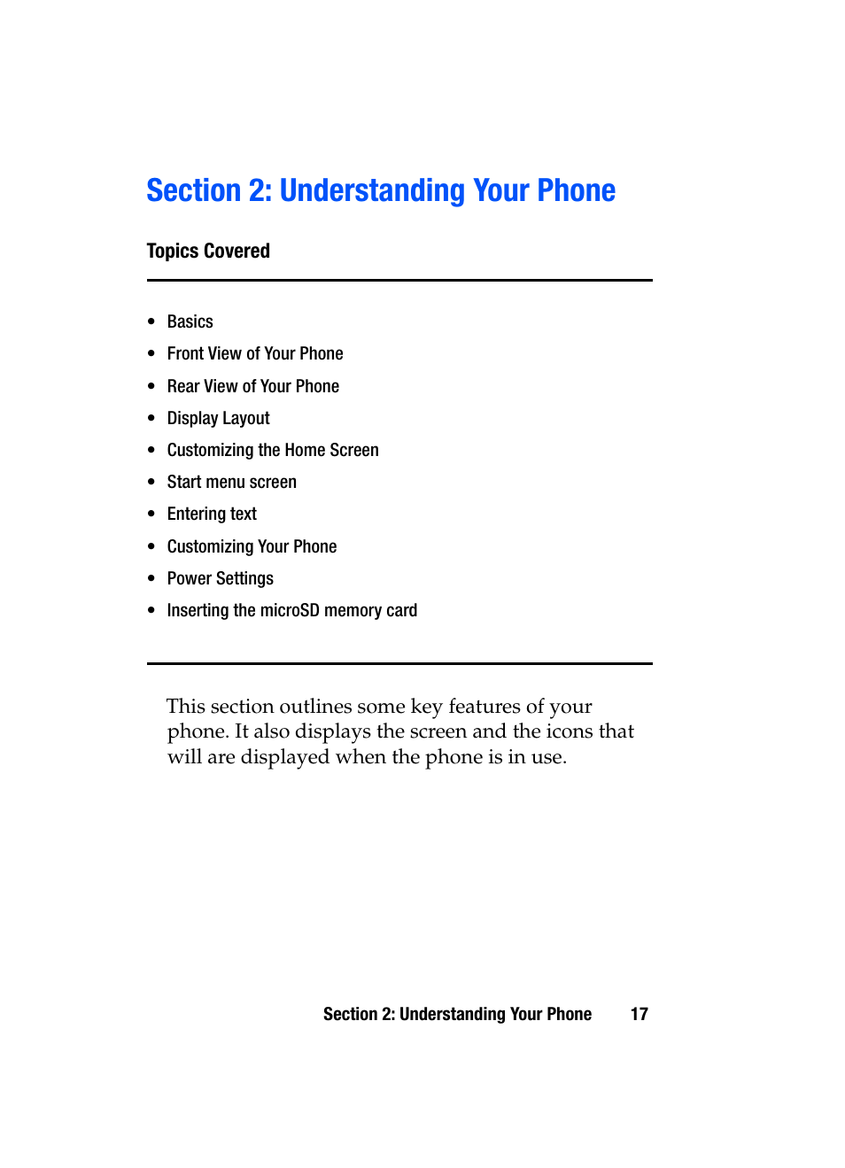 Section 2: understanding your phone | Samsung SGH-i607 User Manual | Page 17 / 223