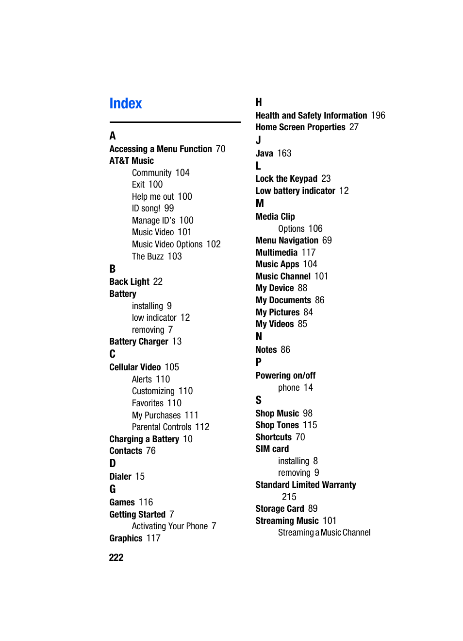 Index | Samsung SGH-i607 User Manual | Page 222 / 223