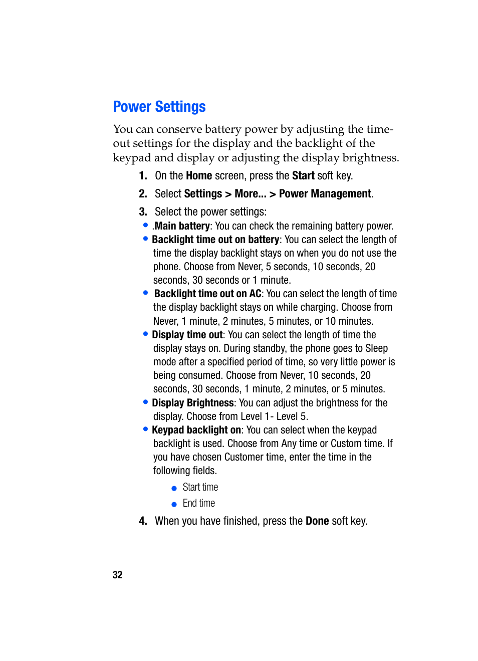 Power settings | Samsung SGH-i607 User Manual | Page 32 / 223