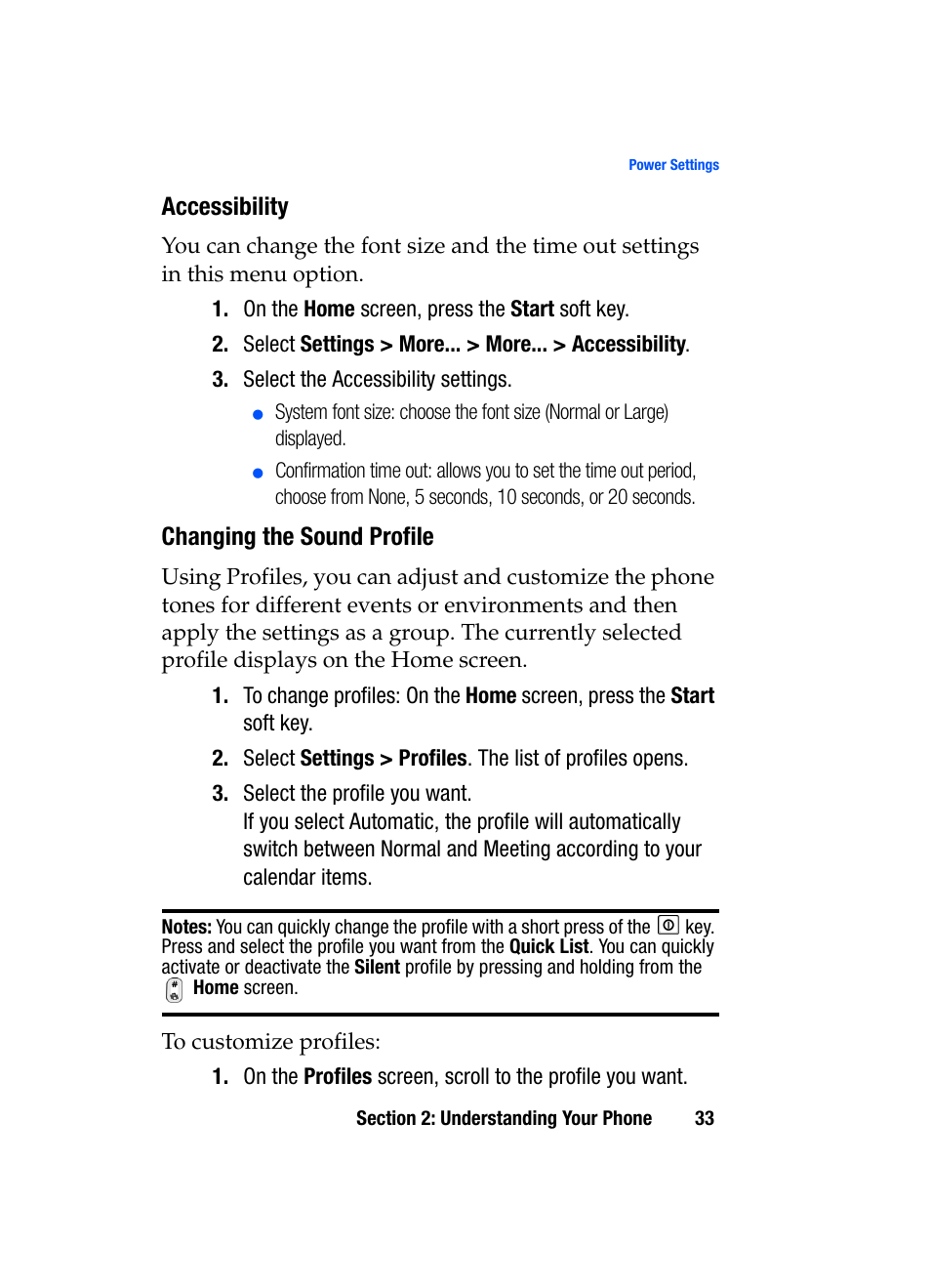 Accessibility, Changing the sound profile | Samsung SGH-i607 User Manual | Page 33 / 223