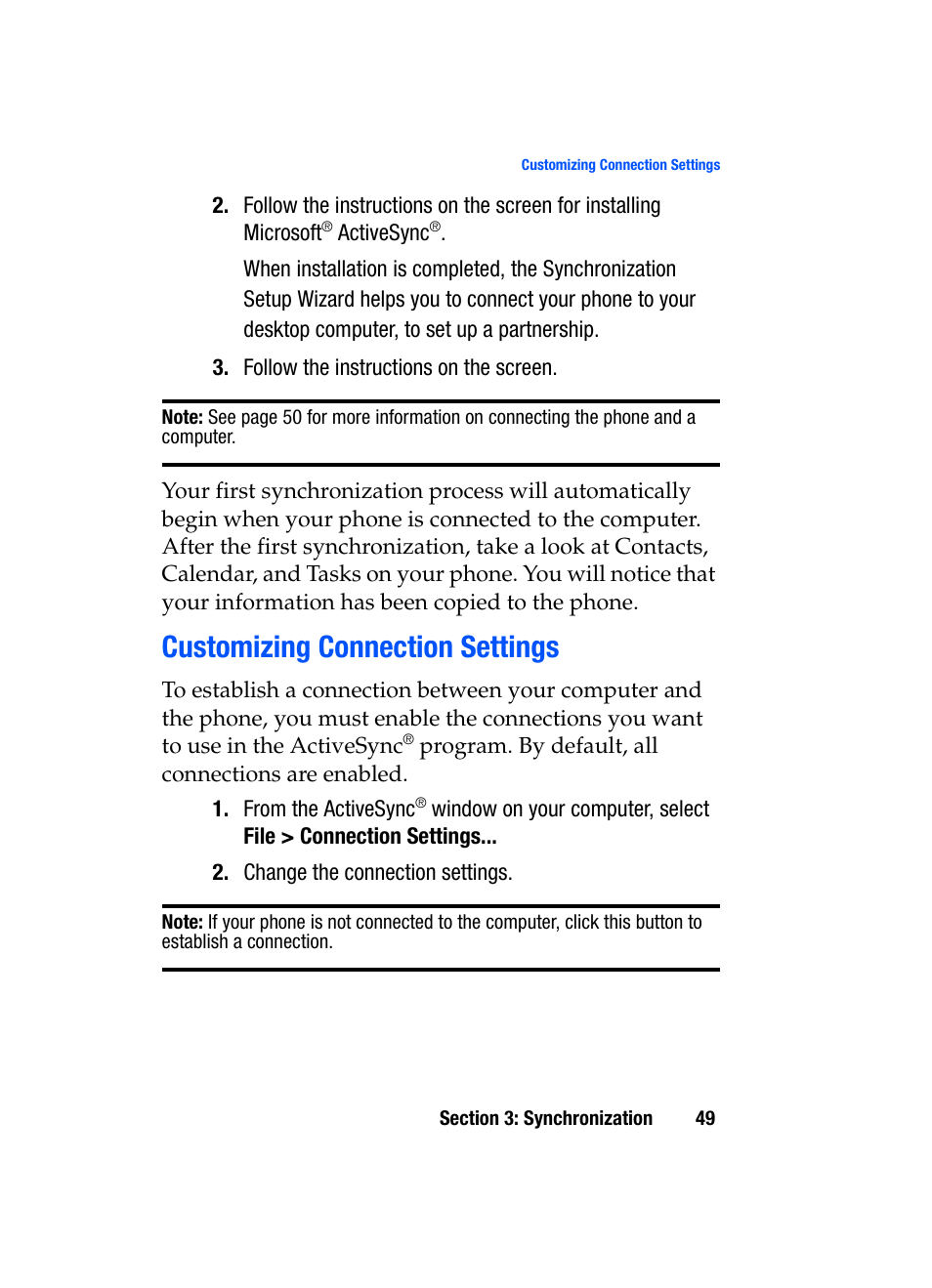 Customizing connection settings | Samsung SGH-i607 User Manual | Page 49 / 223