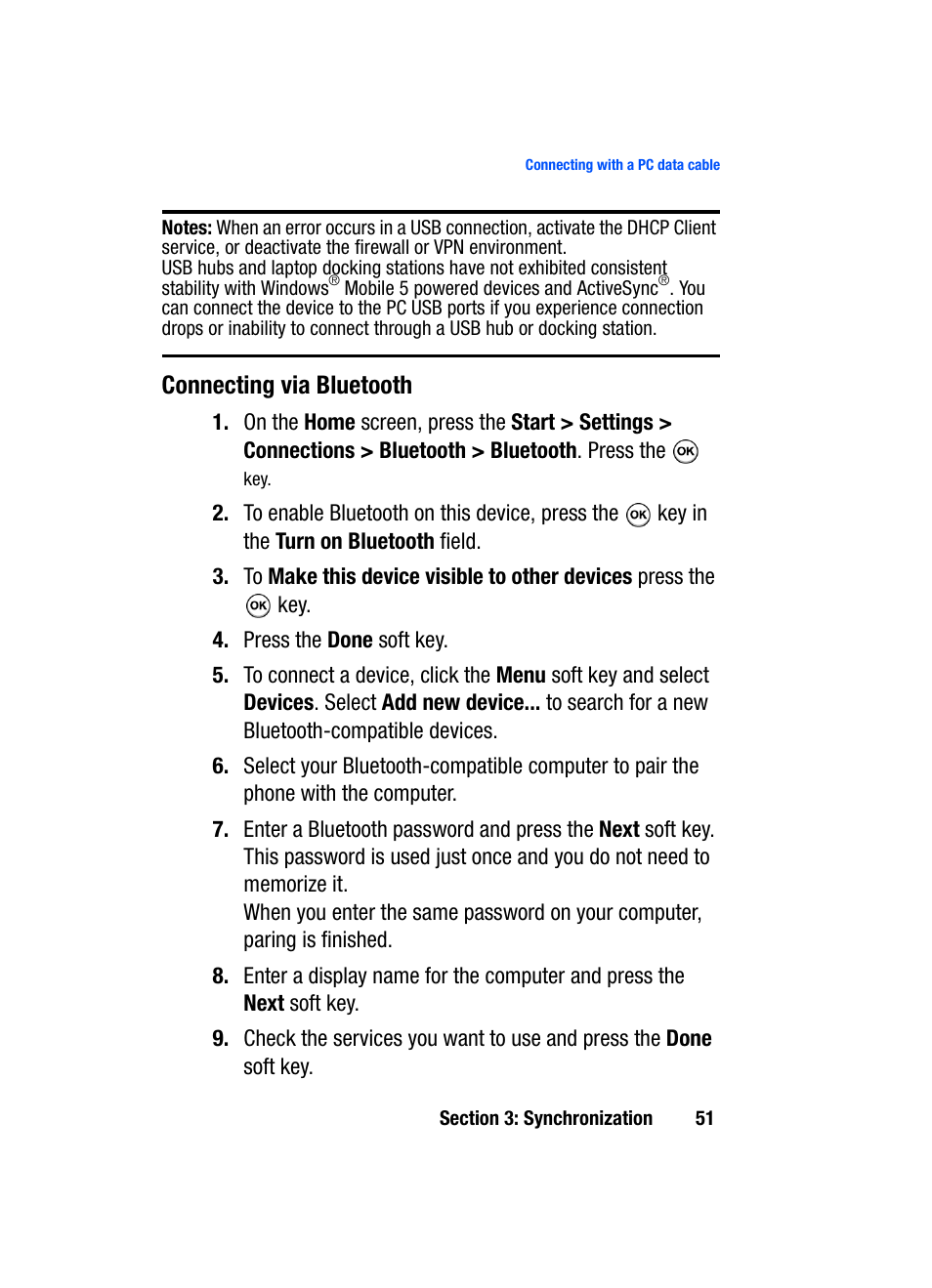 Connecting via bluetooth | Samsung SGH-i607 User Manual | Page 51 / 223