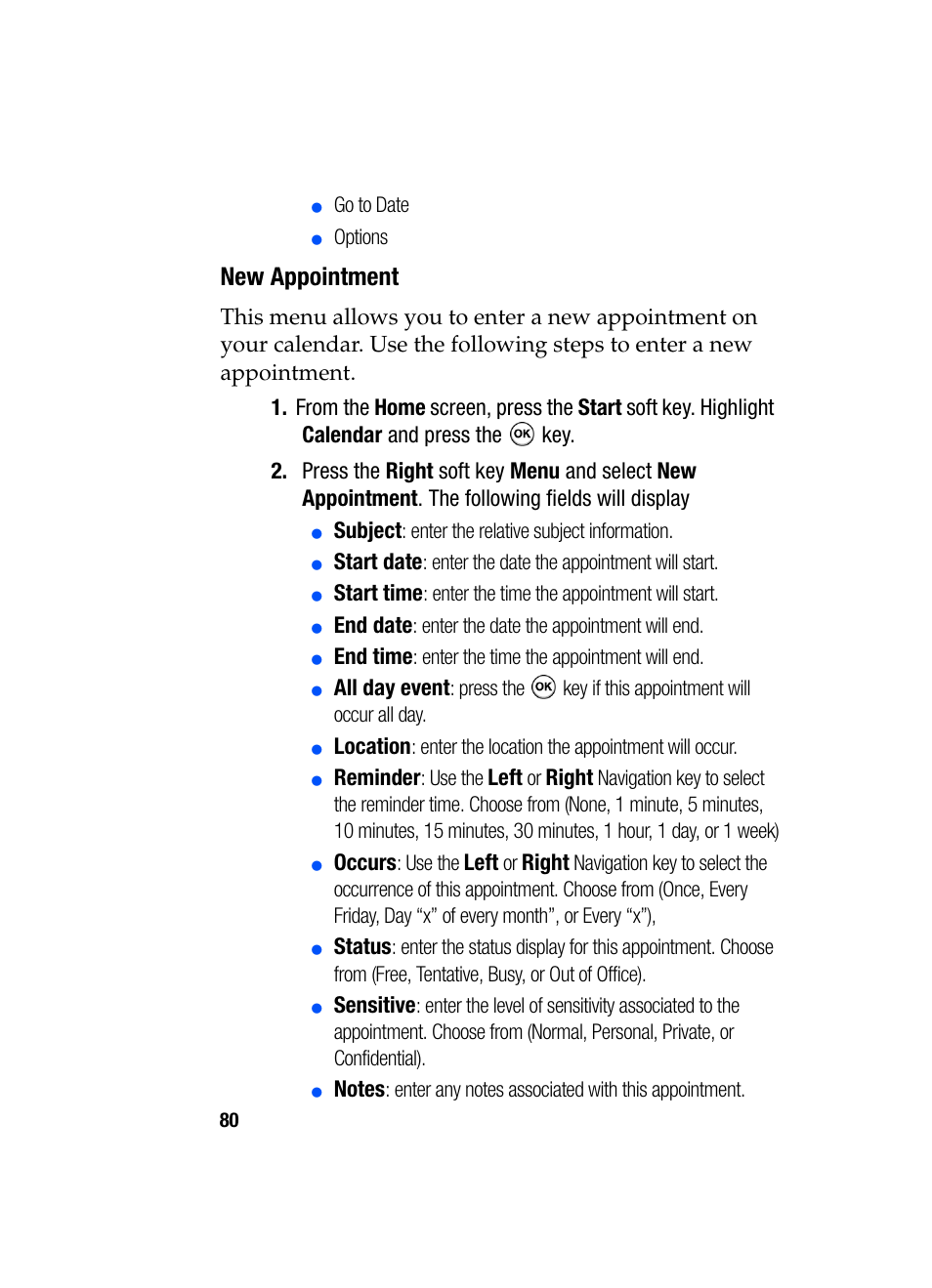 New appointment | Samsung SGH-i607 User Manual | Page 80 / 223