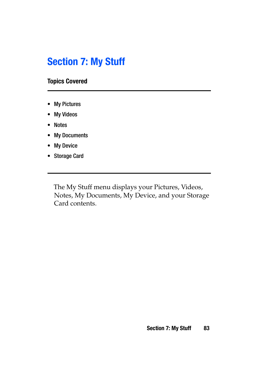 Section 7: my stuff | Samsung SGH-i607 User Manual | Page 83 / 223