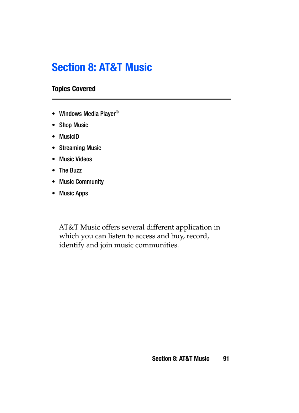 Section 8: at&t music | Samsung SGH-i607 User Manual | Page 91 / 223