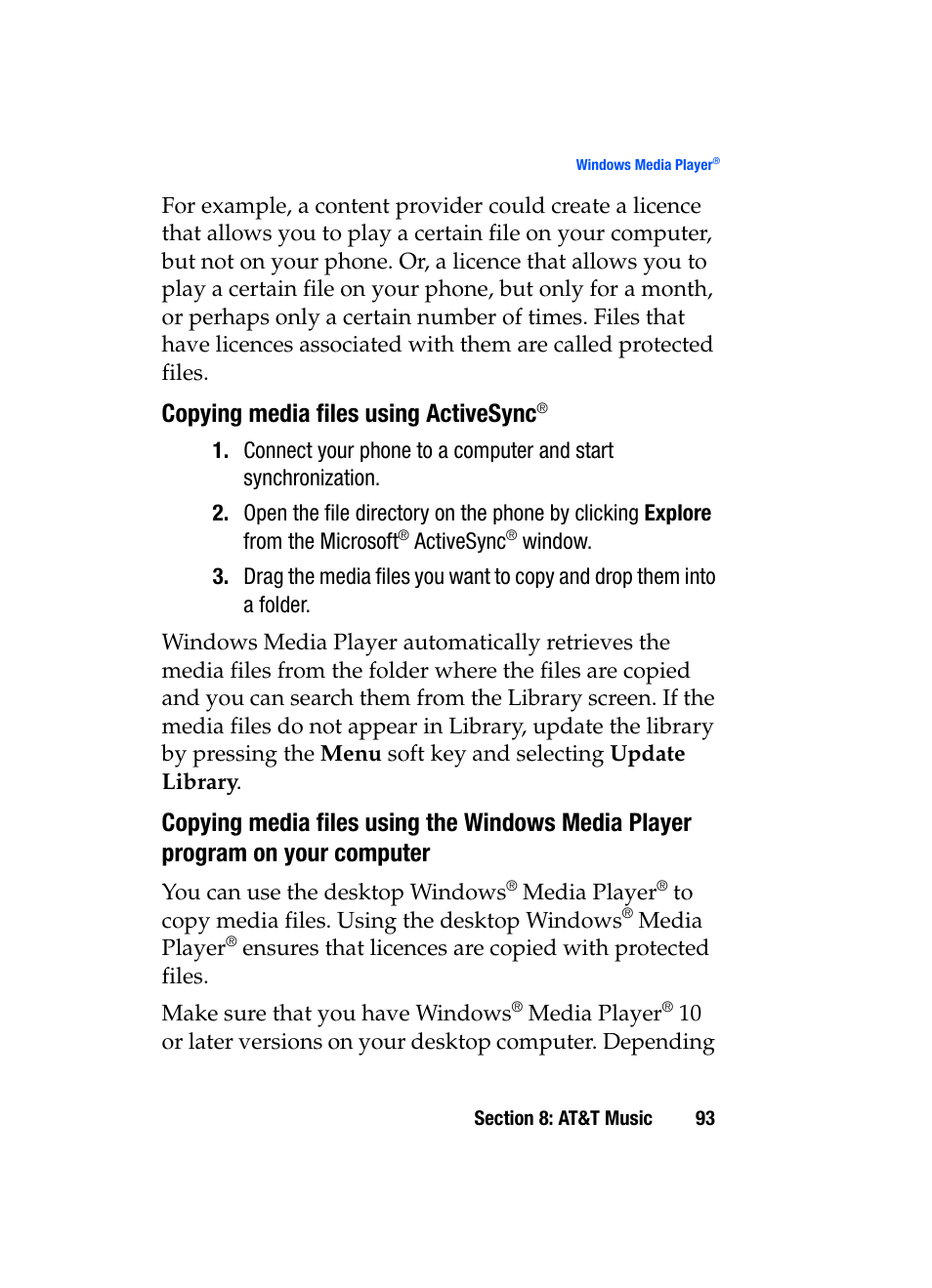 Copying media files using activesync | Samsung SGH-i607 User Manual | Page 93 / 223