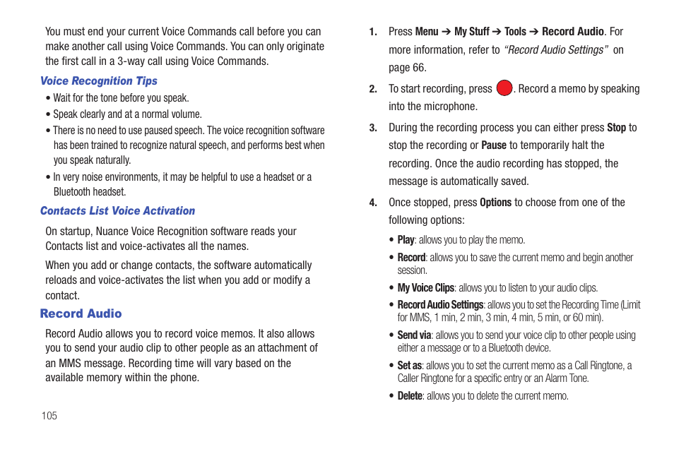 Record audio | Samsung Evergreen a667 User Manual | Page 110 / 153